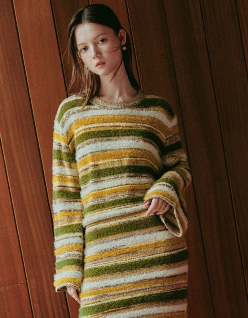 Multicolor Urban Revivo Striped Crew Neck Knitted Women\'s Cardigan | 64283OAIS