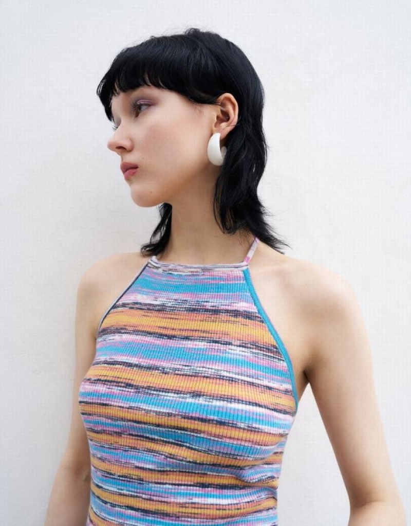 Multicolor Urban Revivo Striped Crew Neck Knitted Top Women's Cardigan | 73524OJZT
