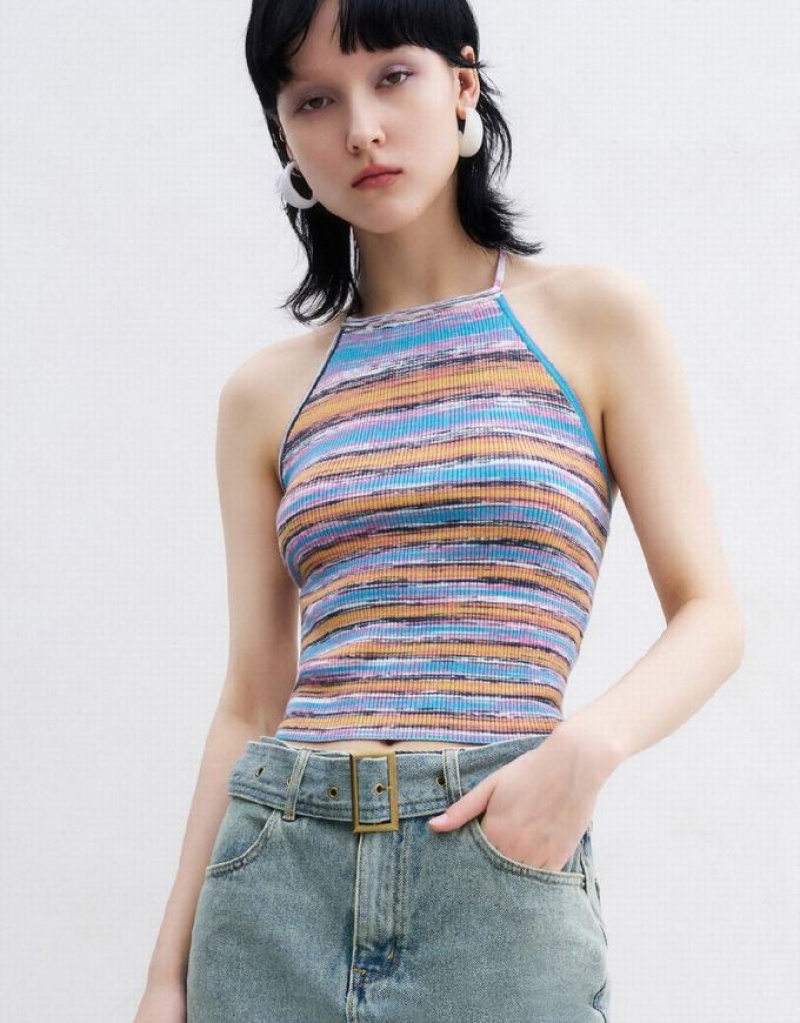 Multicolor Urban Revivo Striped Crew Neck Knitted Top Women's Cardigan | 73524OJZT