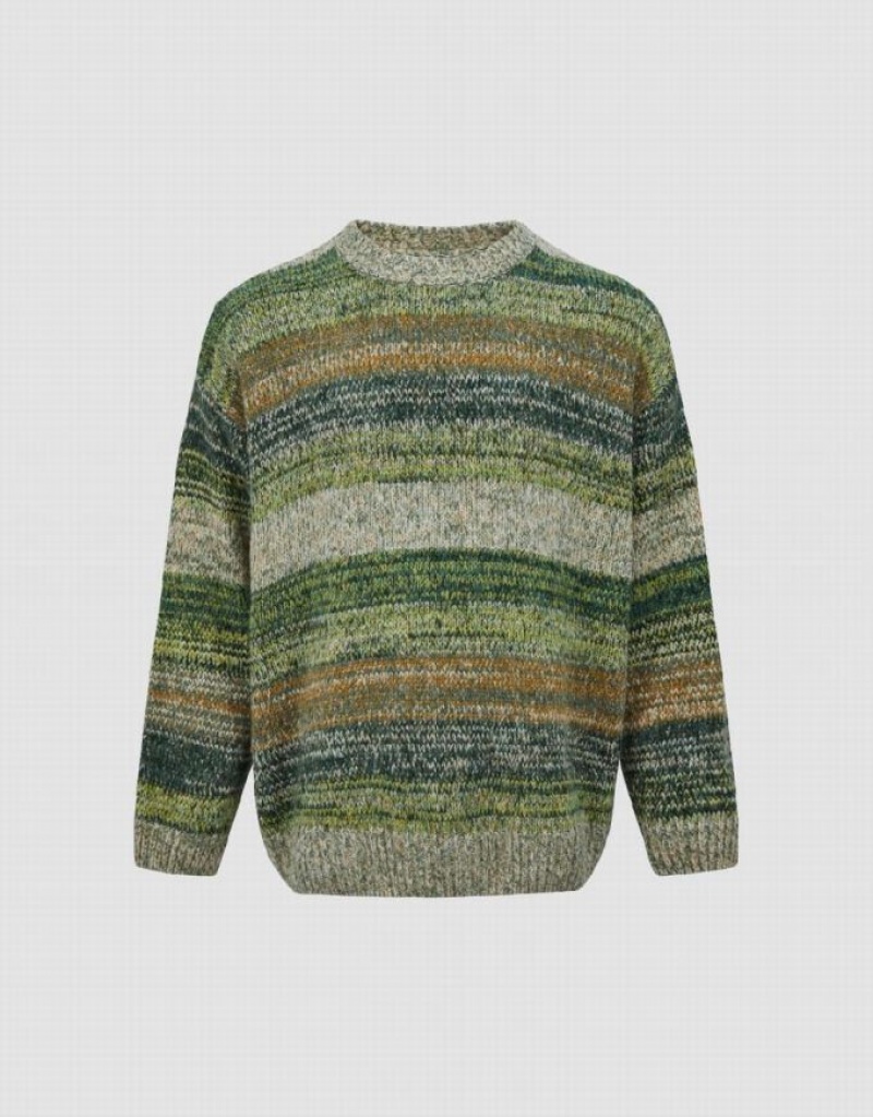 Multicolor Urban Revivo Striped Crew Neck Knitted Men's Cardigan | 50821ZSGH