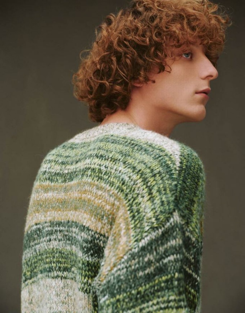 Multicolor Urban Revivo Striped Crew Neck Knitted Men's Cardigan | 50821ZSGH
