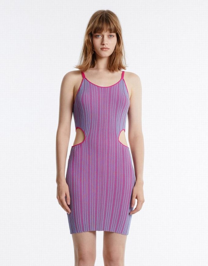 Multicolor Urban Revivo Striped Cut Out Women's Knitted Dress | 21960JWIG