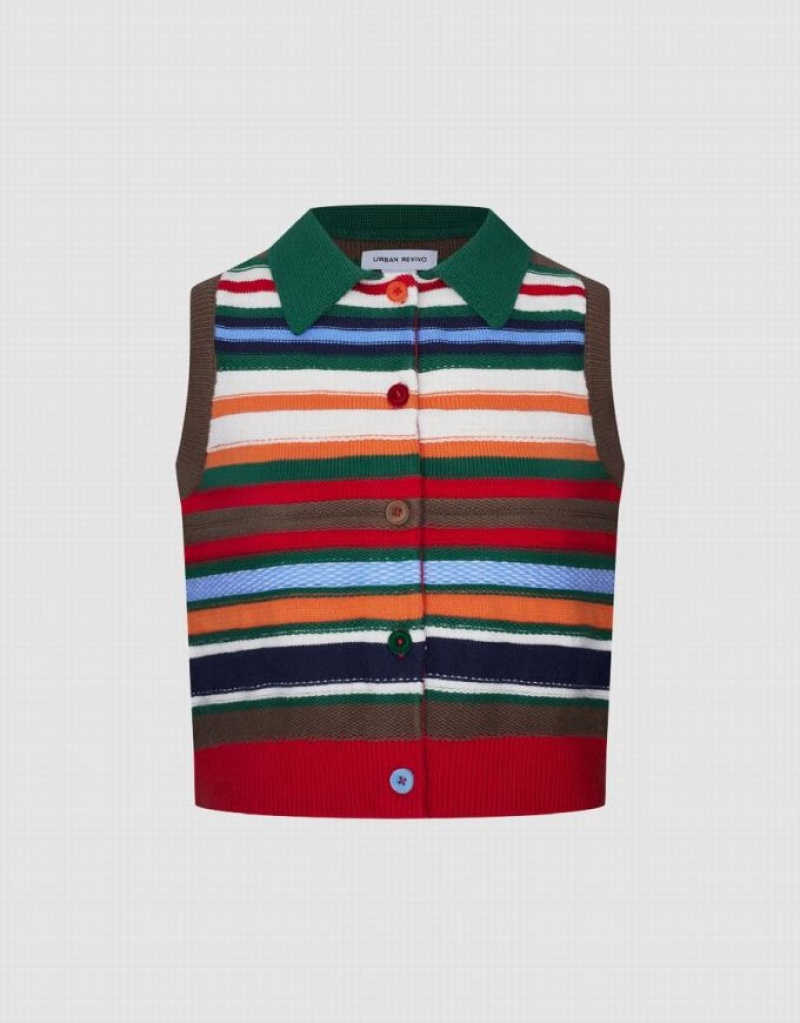 Multicolor Urban Revivo Striped Knitted Women's Cardigan | 32580SDVT
