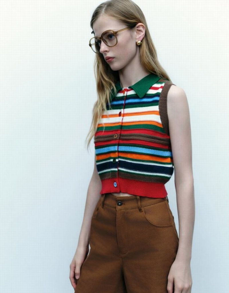 Multicolor Urban Revivo Striped Knitted Women's Cardigan | 32580SDVT