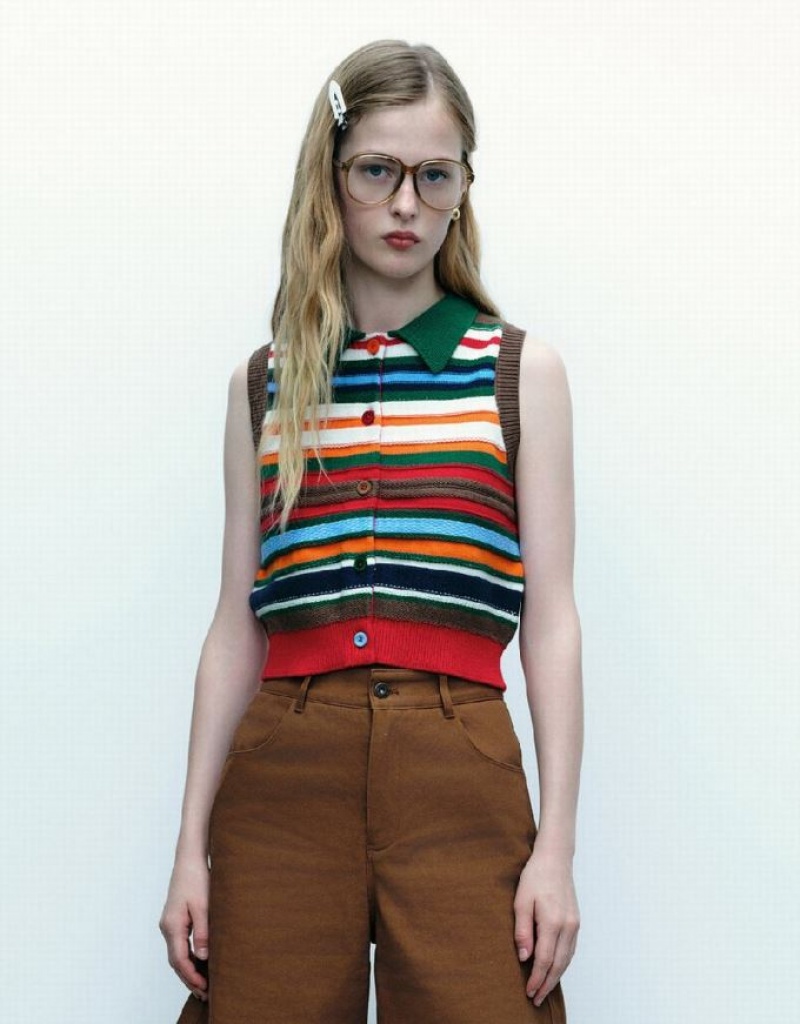 Multicolor Urban Revivo Striped Knitted Women\'s Cardigan | 32580SDVT