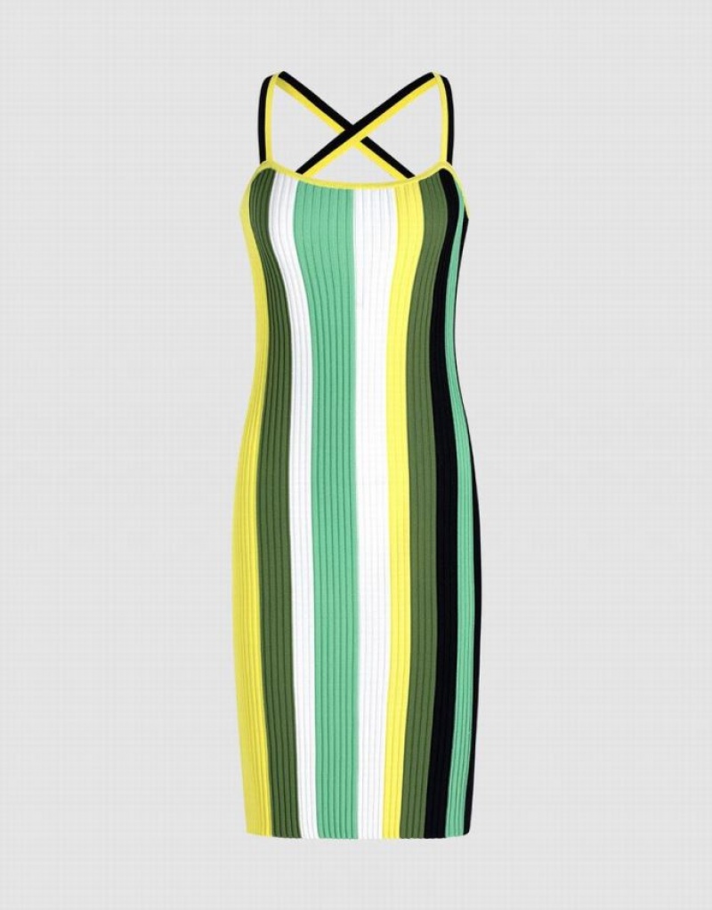 Multicolor Urban Revivo Striped Sleeveless Bodycon Women\'s Knitted Dress | 16538TLSB