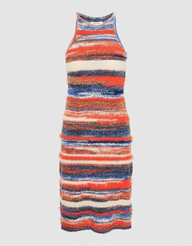 Multicolor Urban Revivo Striped Sleeveless Crew Neck Women's Knitted Dress | 01269KANG