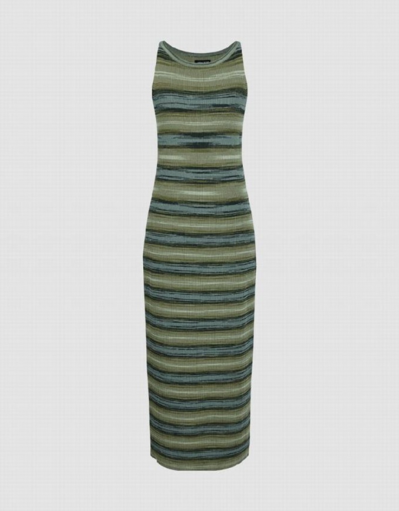 Multicolor Urban Revivo Striped Sleeveless Crew Neck Women's Knitted Dress | 87409TWMX