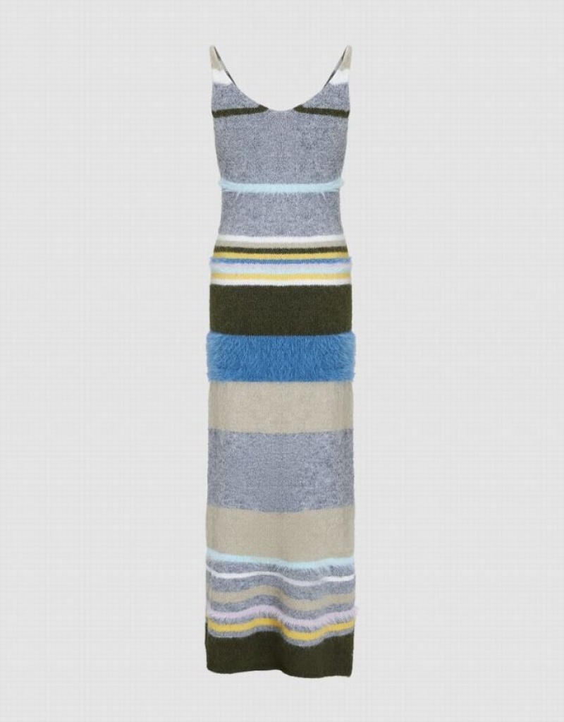 Multicolor Urban Revivo Striped Sleeveless V-Neck Women's Knitted Dress | 02637EFCT