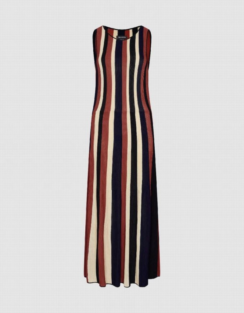 Multicolor Urban Revivo Striped U Neck Women's Knitted Dress | 07325MNHV