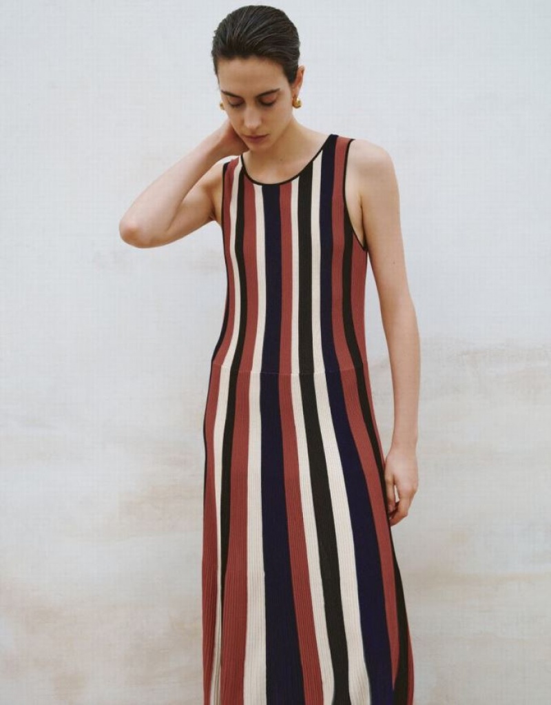 Multicolor Urban Revivo Striped U Neck Women's Knitted Dress | 07325MNHV