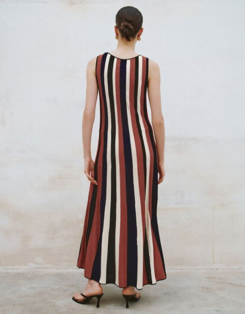 Multicolor Urban Revivo Striped U Neck Women's Knitted Dress | 07325MNHV