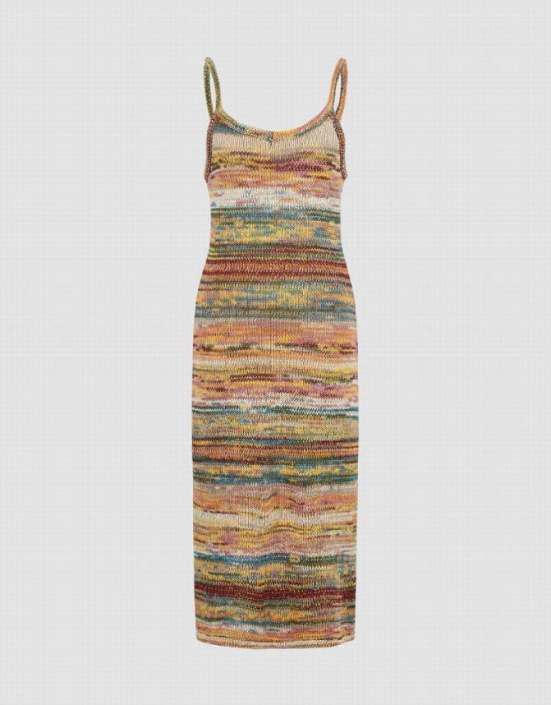 Multicolor Urban Revivo Striped V-Neck Cami Women's Knitted Dress | 72356QRBM