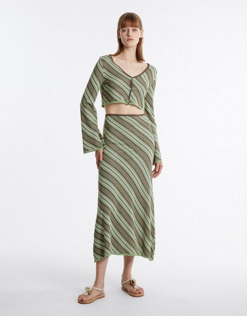 Multicolor Urban Revivo Stripped Cropped Women's Cardigan | 46139FLQS