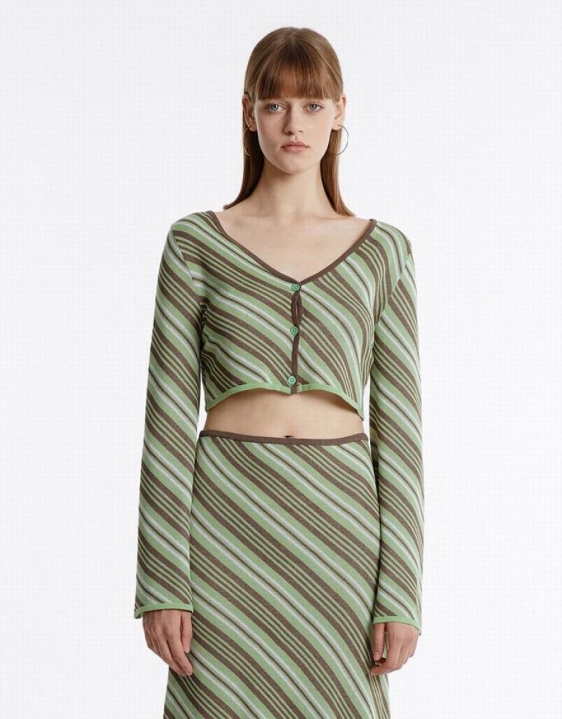 Multicolor Urban Revivo Stripped Cropped Women's Cardigan | 46139FLQS