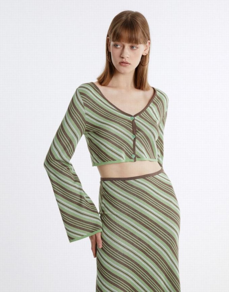 Multicolor Urban Revivo Stripped Cropped Women\'s Cardigan | 46139FLQS