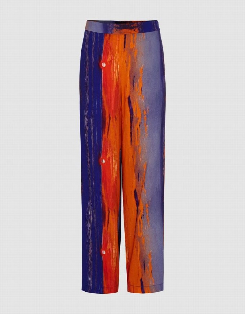 Multicolor Urban Revivo Sunset Printed Wide-Leg Women\'s Pants | 28460PCWG