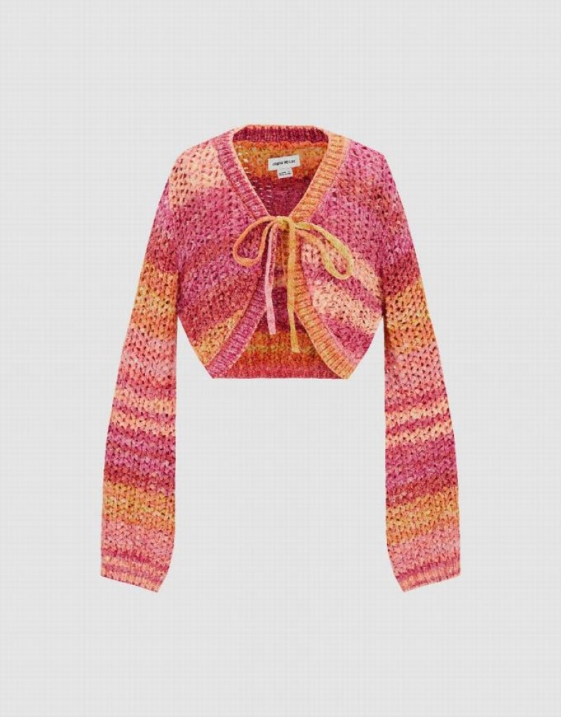 Multicolor Urban Revivo Tie Front Striped Knitted Women\'s Cardigan | 97285AQPJ