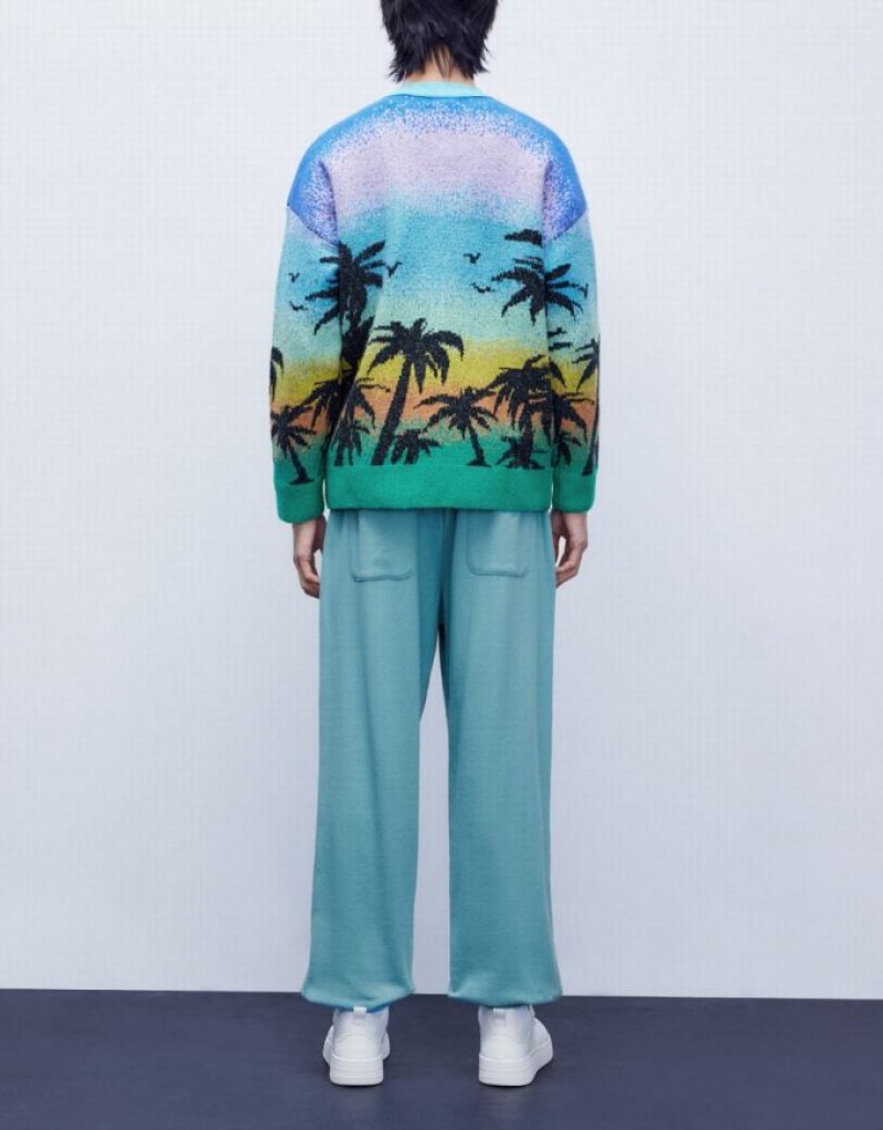 Multicolor Urban Revivo Tropical Pattern Knitted Men's Cardigan | 01327IVMW
