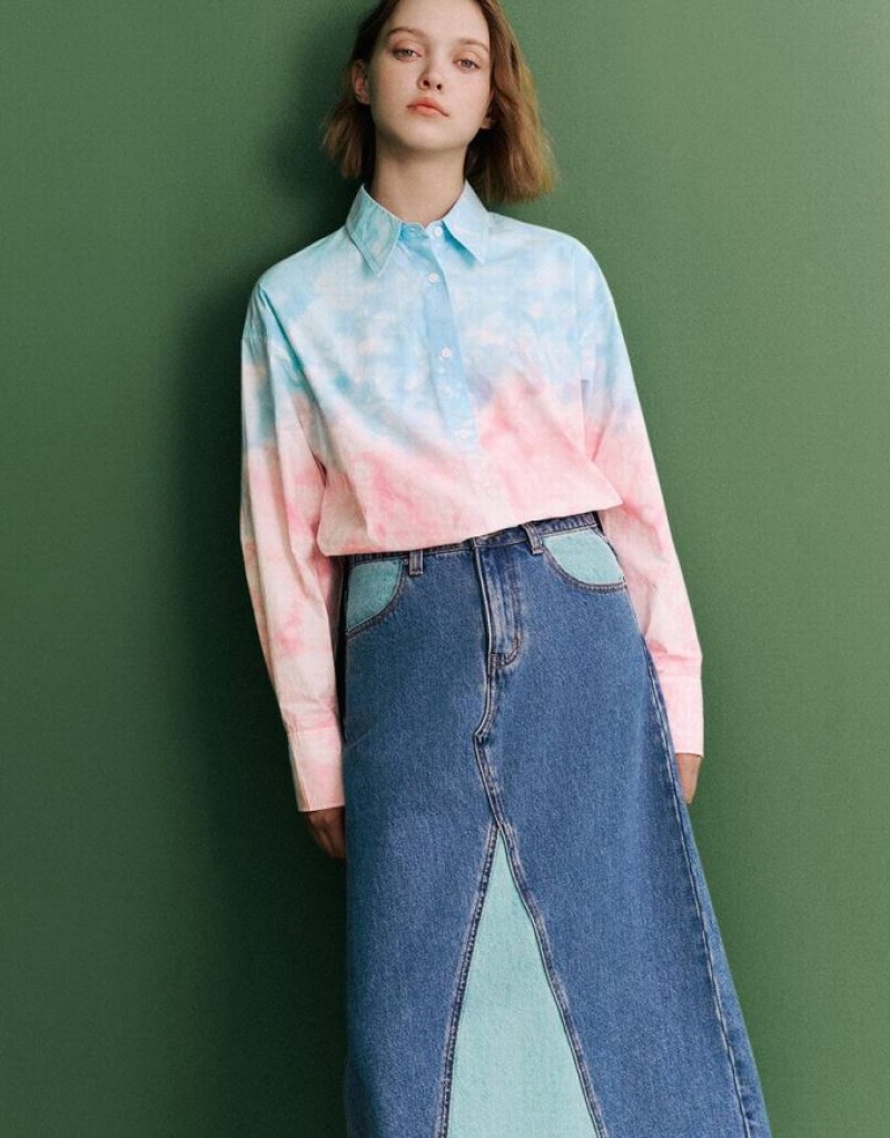 Multicolor Urban Revivo Two Toned Printed Straight Women's Shirts | 49826SBYX