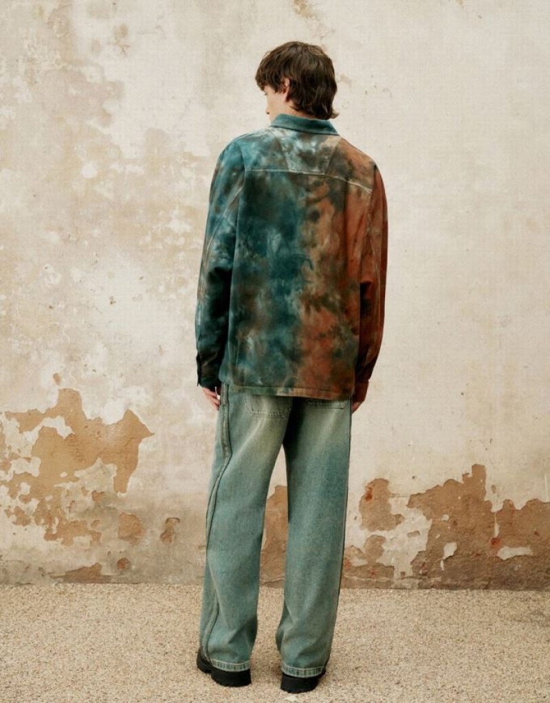 Multicolor Urban Revivo Two Toned Printed Loose Men's Shirts | 51028CUHP