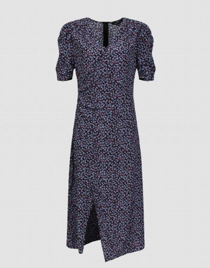 Multicolor Urban Revivo V-Neck Straight Women's Dress | 10678ICPH