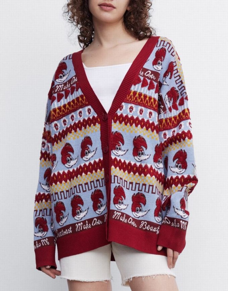 Multicolor Urban Revivo Woody Woodpecker Contrast Trim Button Up Women's Cardigan | 28073FVML