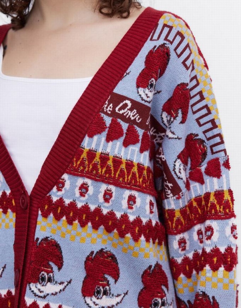 Multicolor Urban Revivo Woody Woodpecker Contrast Trim Button Up Women's Cardigan | 28073FVML