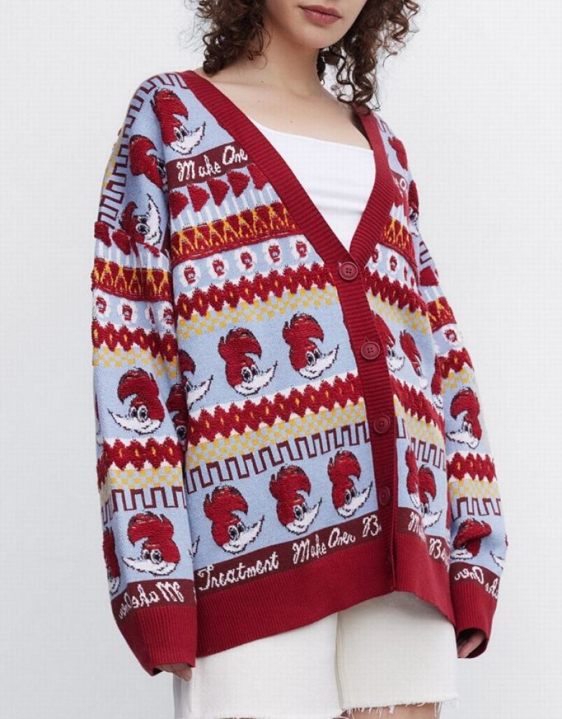 Multicolor Urban Revivo Woody Woodpecker Contrast Trim Button Up Women's Cardigan | 28073FVML