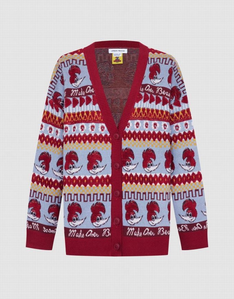 Multicolor Urban Revivo Woody Woodpecker Contrast Trim Button Up Women\'s Cardigan | 28073FVML