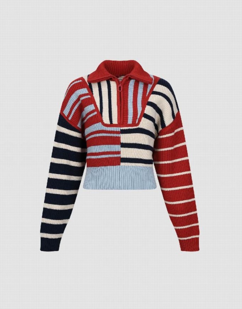 Multicolor Urban Revivo Zip Half Placket Lapel Knitted Women's Cardigan | 12385UDXH