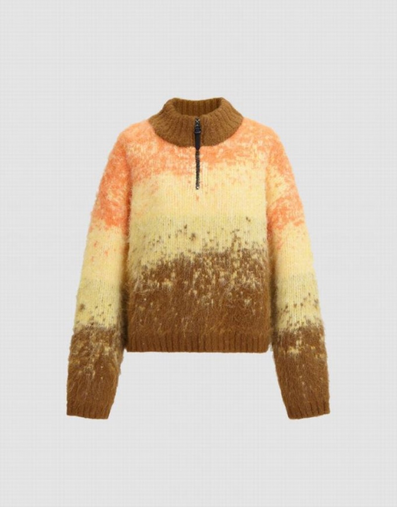 Multicolor Urban Revivo Zip Half Placket Striped Furry Knitted Women's Cardigan | 98736VEGJ