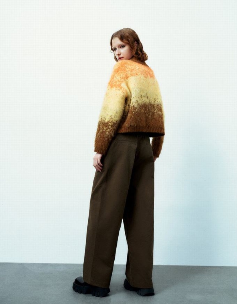 Multicolor Urban Revivo Zip Half Placket Striped Furry Knitted Women's Cardigan | 98736VEGJ