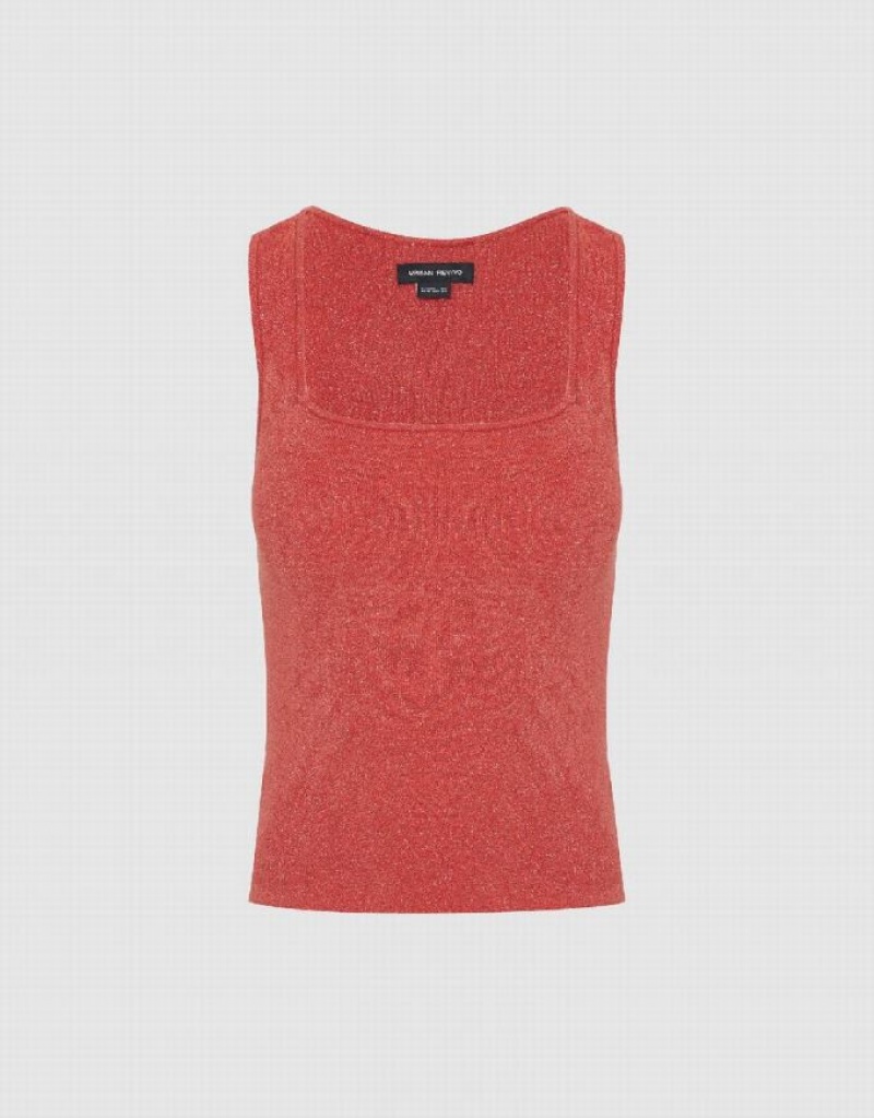 Orange Urban Revivo Square-cut Collar Knitted Women's Cardigan | 43805BMPC