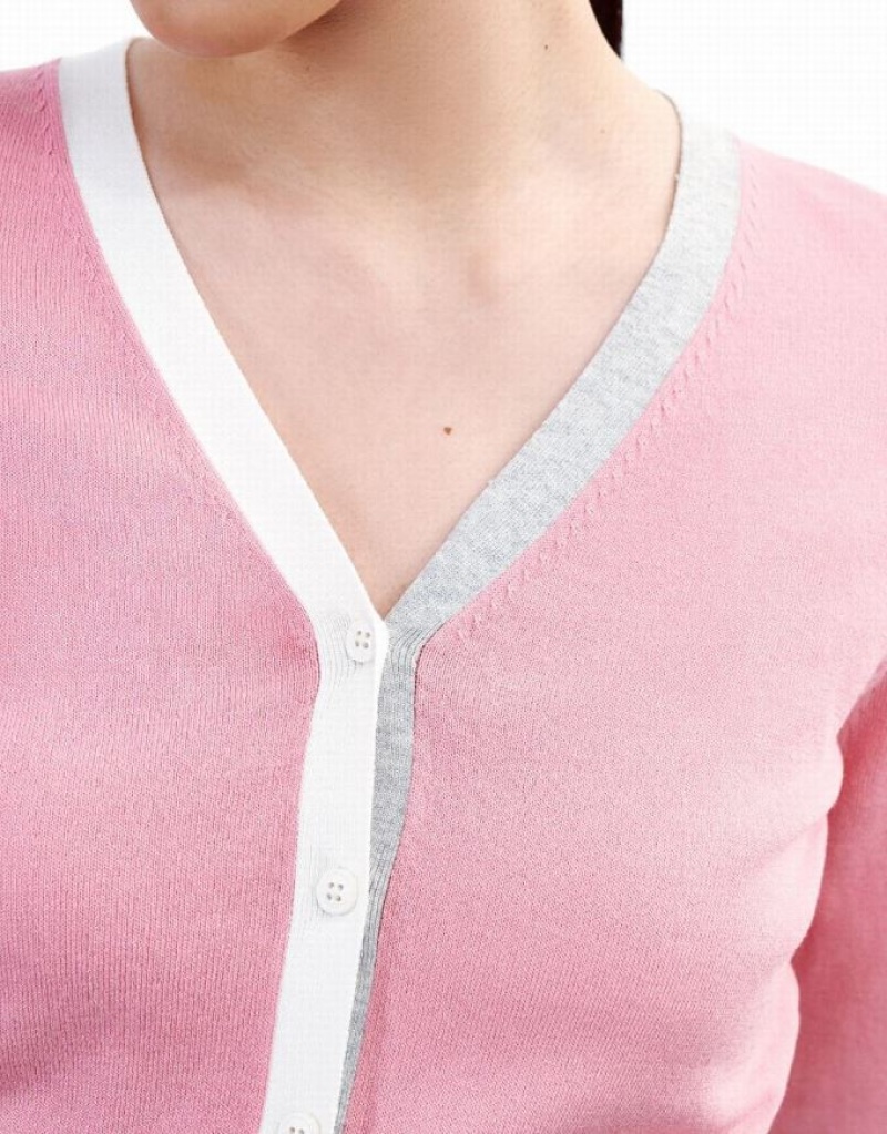 Pink Urban Revivo Color Block Fitted Women's Cardigan | 92138LHBP