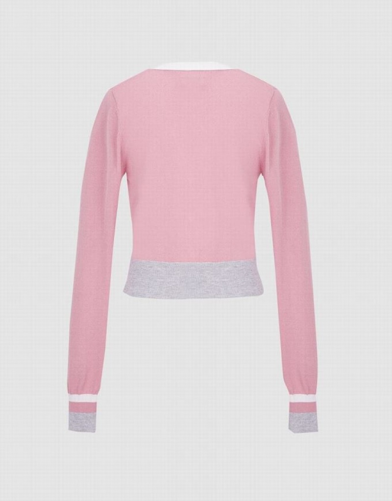 Pink Urban Revivo Color Block Fitted Women's Cardigan | 92138LHBP
