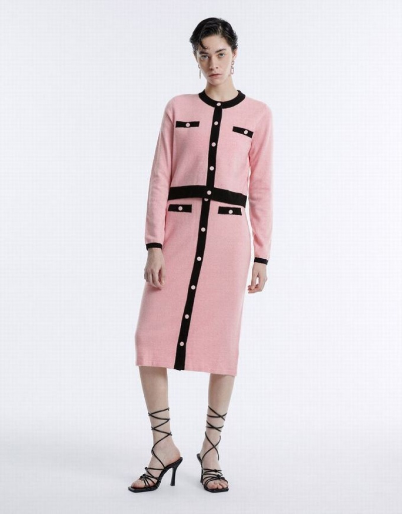 Pink Urban Revivo Contrast Color Knitted Women's Skirts | 78561OJML
