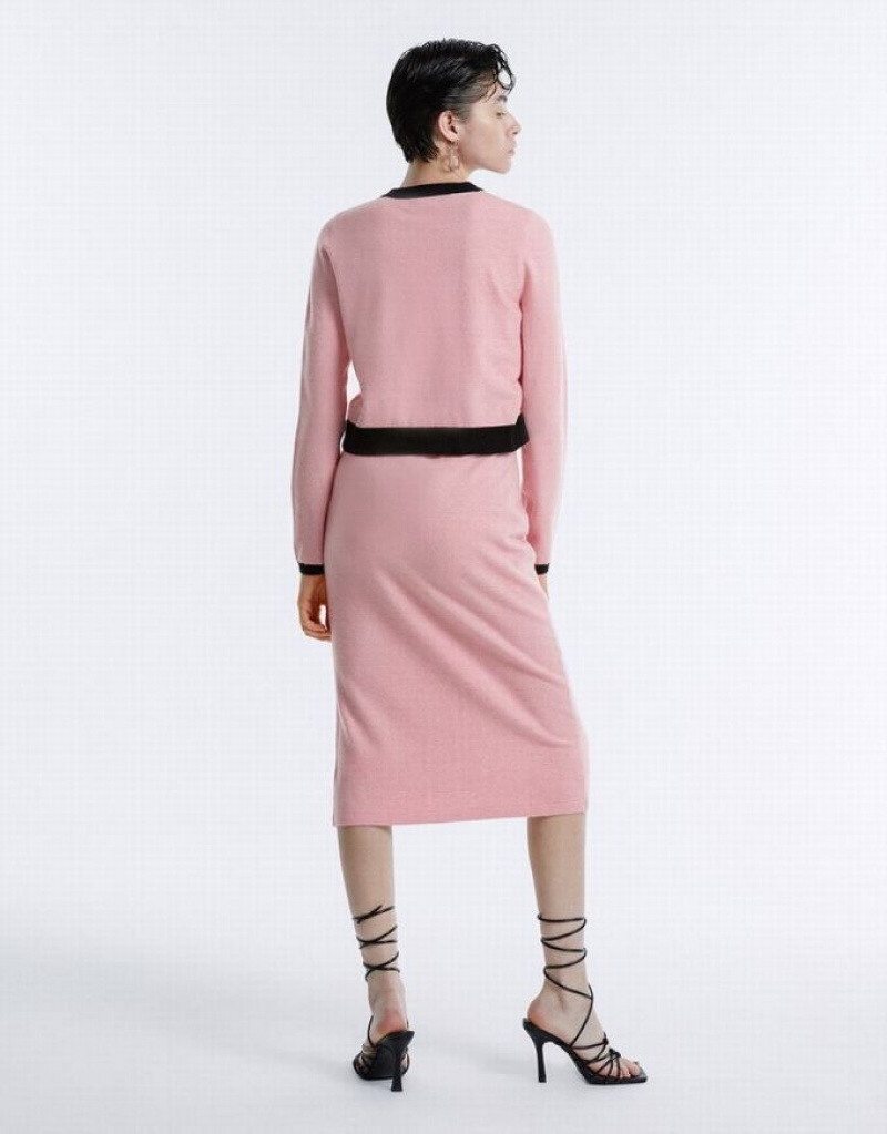 Pink Urban Revivo Contrast Color Knitted Women's Skirts | 78561OJML