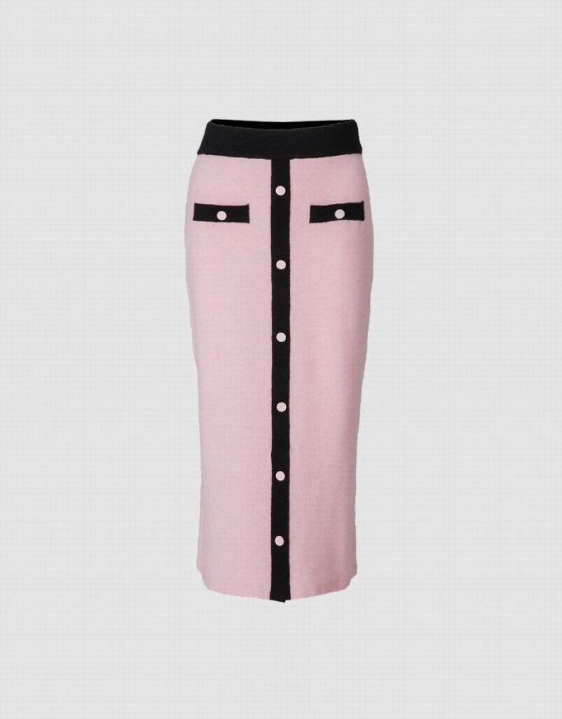 Pink Urban Revivo Contrast Color Knitted Women\'s Skirts | 78561OJML