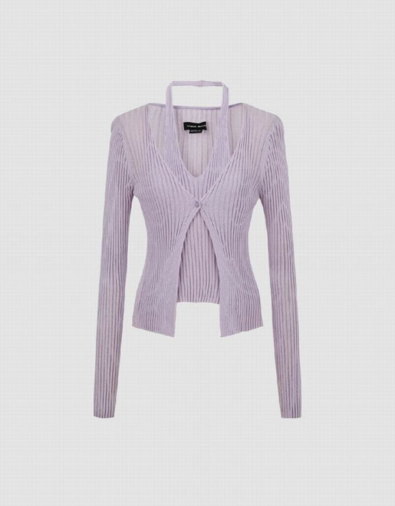 Purple Urban Revivo 2 In 1 Halter Neck Knitted Women's Cardigan | 13026OLGN