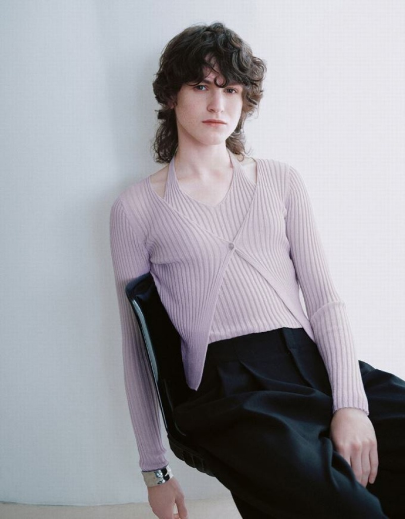 Purple Urban Revivo 2 In 1 Halter Neck Knitted Women's Cardigan | 13026OLGN