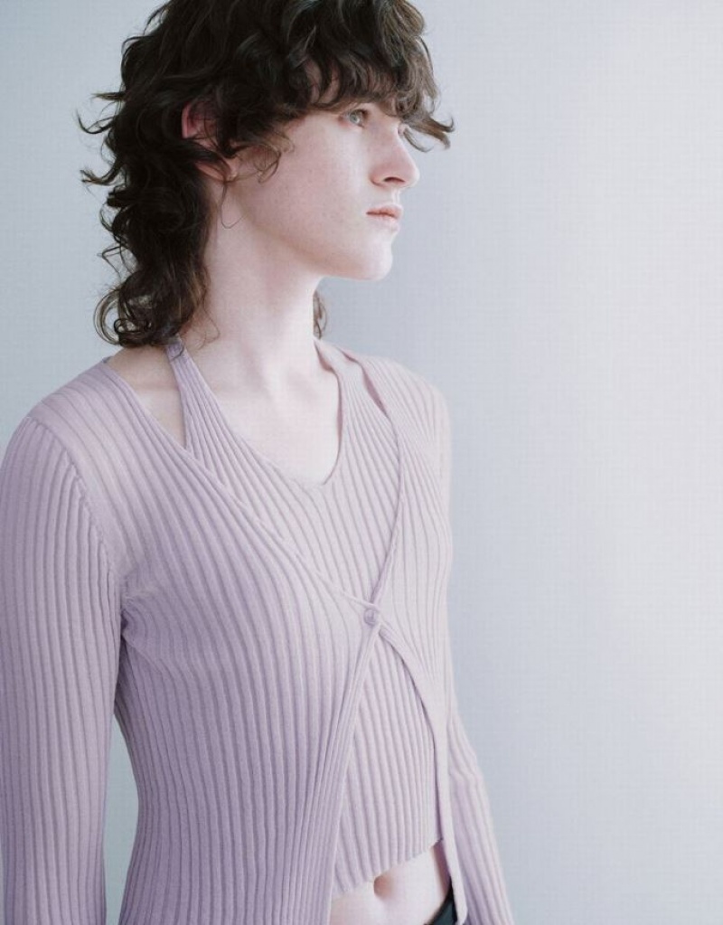 Purple Urban Revivo 2 In 1 Halter Neck Knitted Women's Cardigan | 13026OLGN