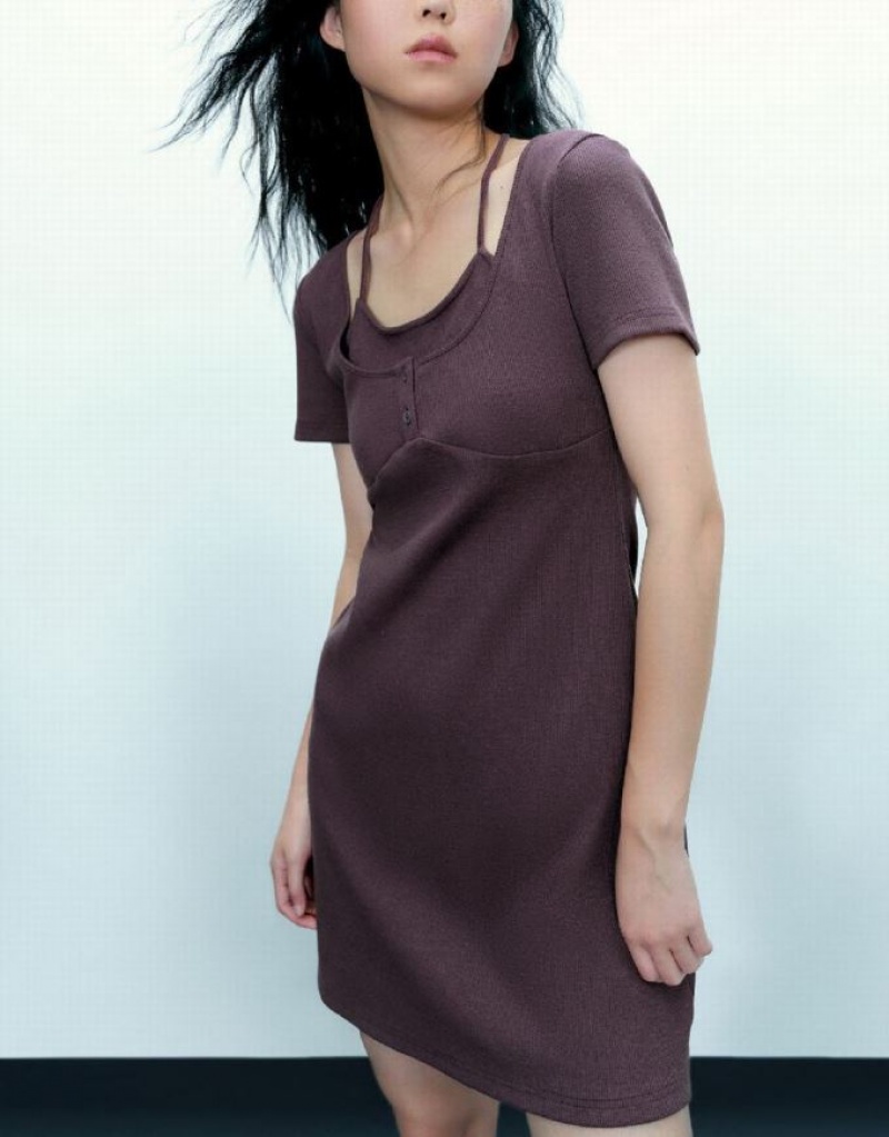 Purple Urban Revivo 2 In 1 U Neck Skinny Women's Dress | 71263NGUW