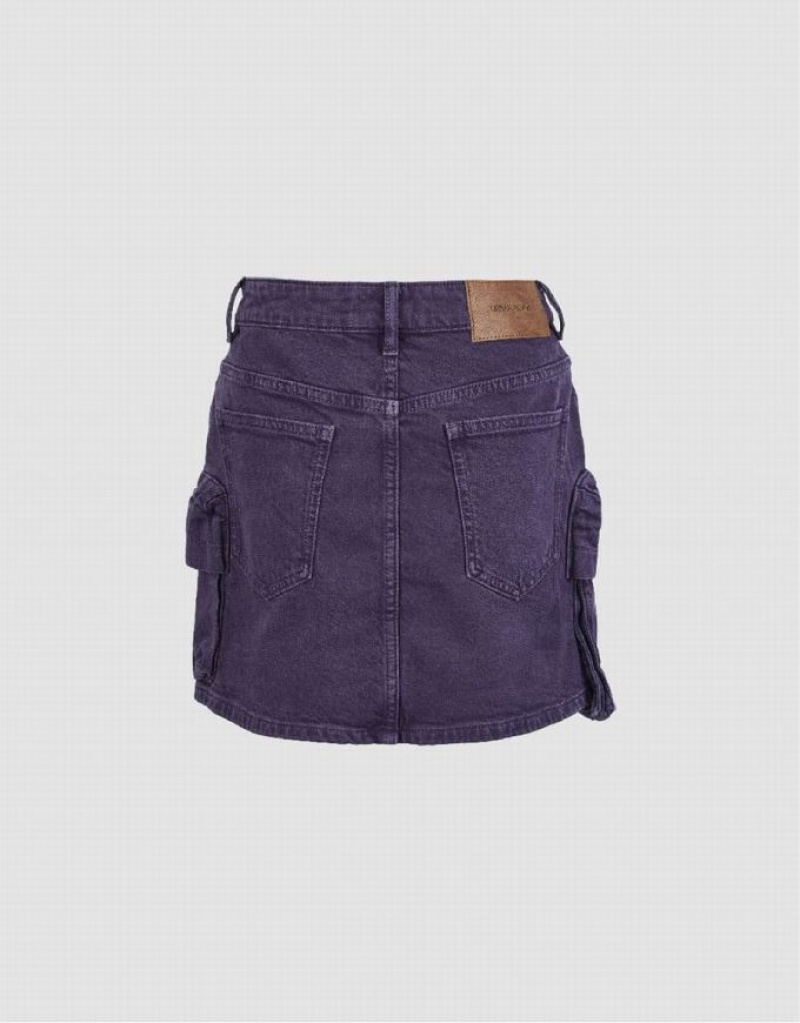 Purple Urban Revivo Multi-Pocket Straight Women's Denim Skirt | 92706ORWJ