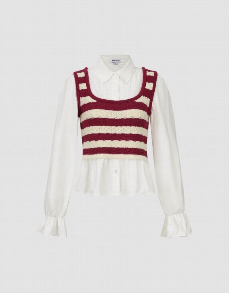Red Urban Revivo 2 In 1 Knitted Women's Cardigan | 85403EOTD