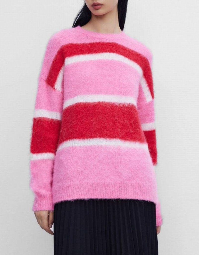 Red / Pink Urban Revivo Color Block Women's Sweaters | 06721SQVJ