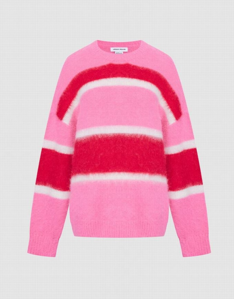 Red / Pink Urban Revivo Color Block Women\'s Sweaters | 06721SQVJ