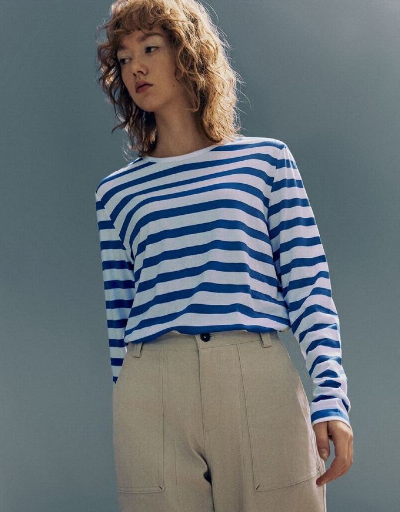 Stripes Urban Revivo Crew Neck Knitted Women\'s T-Shirts | 79058XMQJ