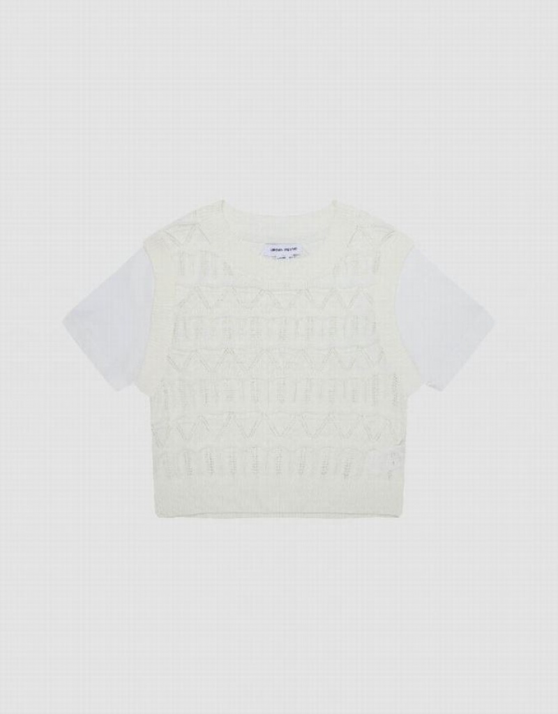 White Urban Revivo 2 In 1 Crew Neck Knitted Women's Cardigan | 52831EUZM