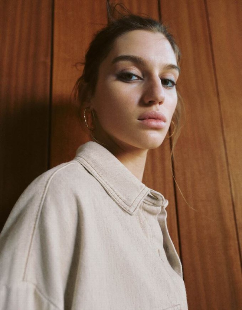 White Urban Revivo Button Up Oversized Denim Women's Shirts | 30296RVBF